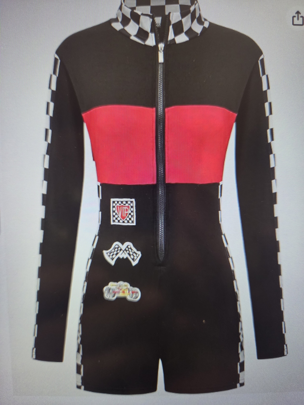 Women's Costume black and Red Women's Racing-Inspired Romper, XL